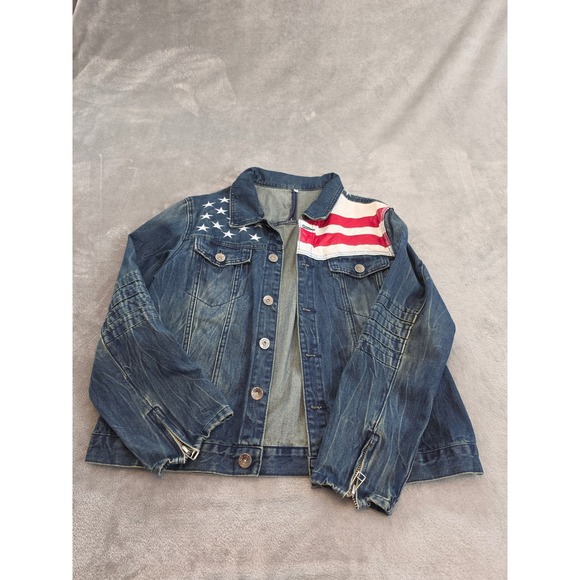Other - Unbranded American Flag Denim Moto Jacket Blue Stars Stripes Zipper Cuff 3XL